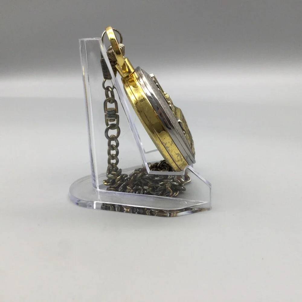 Milan Pocket Watch Men 48mm Silver Gold Tone Truck Full Hunter Chain New Battery